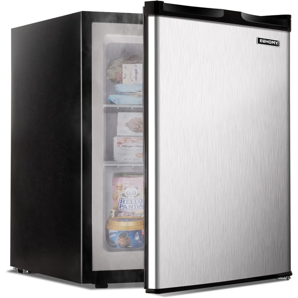 Upright freezer, 2.1 Cubic Feet, Single Door Compact Mini Freezer with Reversible Stainless Steel Door, Removable Shelves