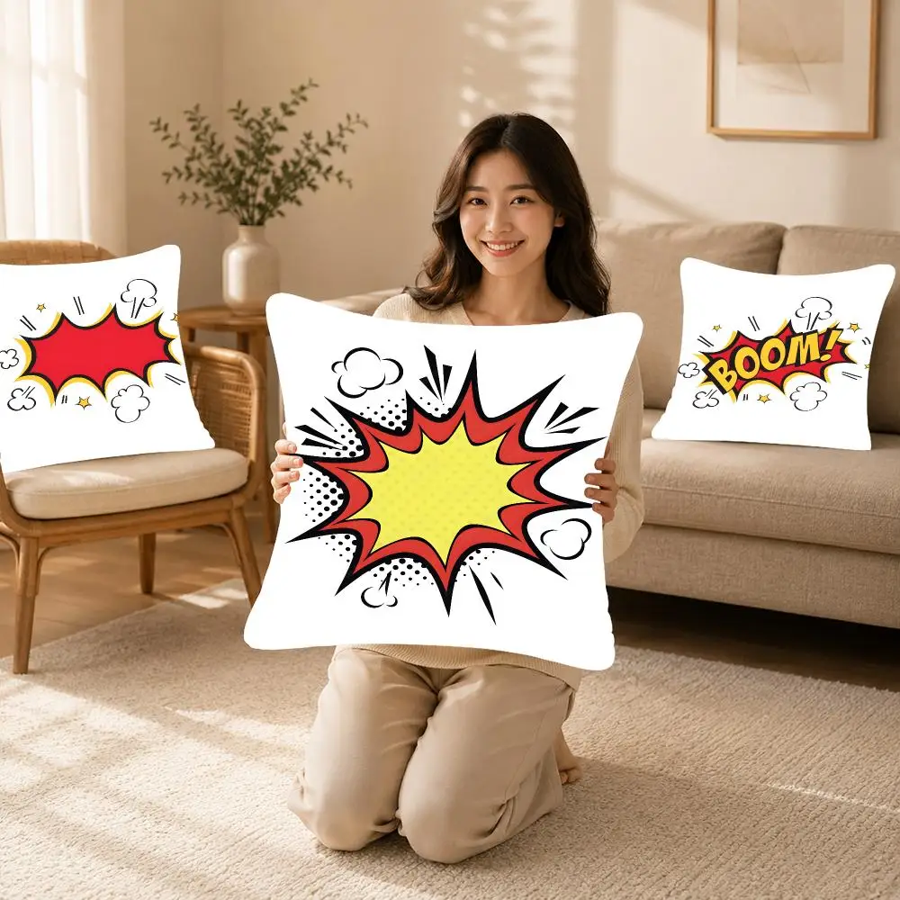 boom Art Style Comic Style Boom Cushion Cover Bedroom bed reading backrest cushion Festive plush holiday Soft plush throw