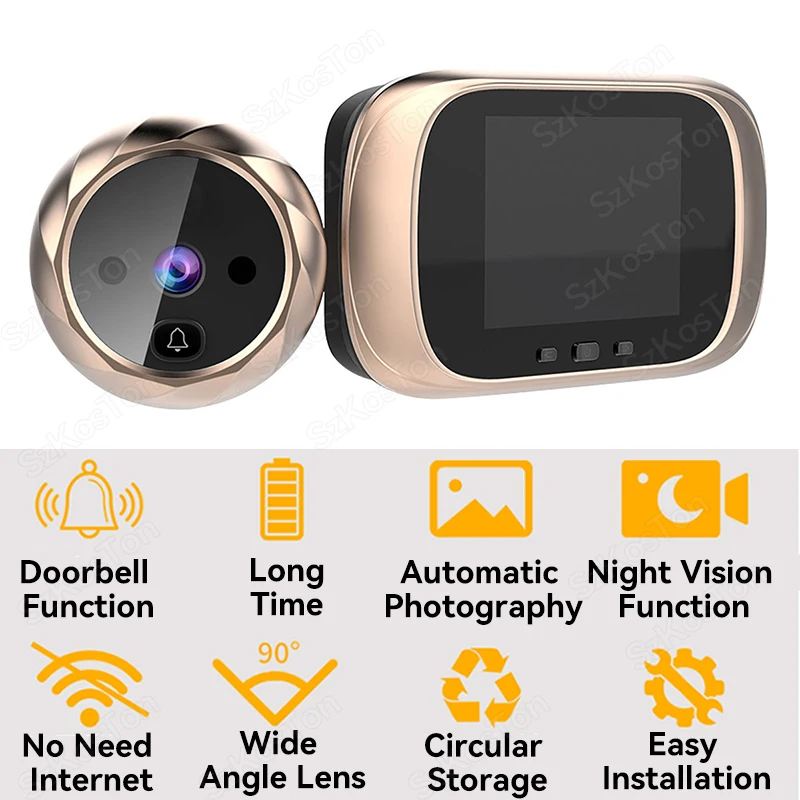 Digital Door Viewer Peephole Door Camera Doorbell 2.8-inch Night Vision Photo Shooting Digital Door Monitoring for Home Security