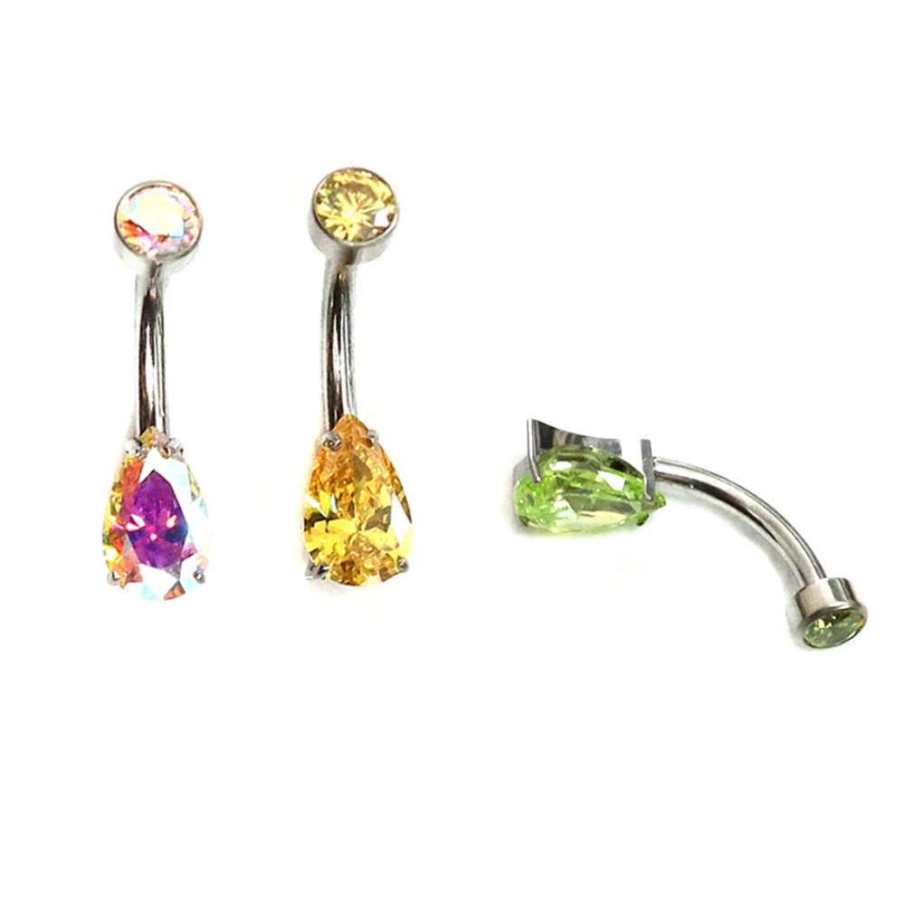 F136 Titanium Alloy Navel Nail Water Drop Zircon Suspension Navel Ring Shiny European And American Body Piercing Jewelry