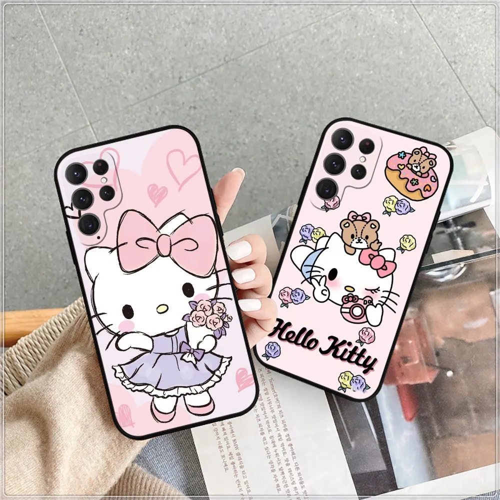 Cartoon Hello Kitty Phone Case For Samsung Galaxy S24 Case S22 S21 S20 S23 Ultra Fe S10 S25 S9 S8 Plus 5G Soft Silicone Cover