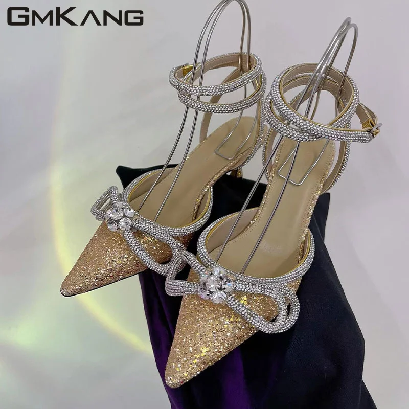 

Luxury Rhinestone High Heels Women Pumps Pointed Toe Bling Crystal Butterfly-knot Party Wedding Shoes Stiletto Sandals Woman