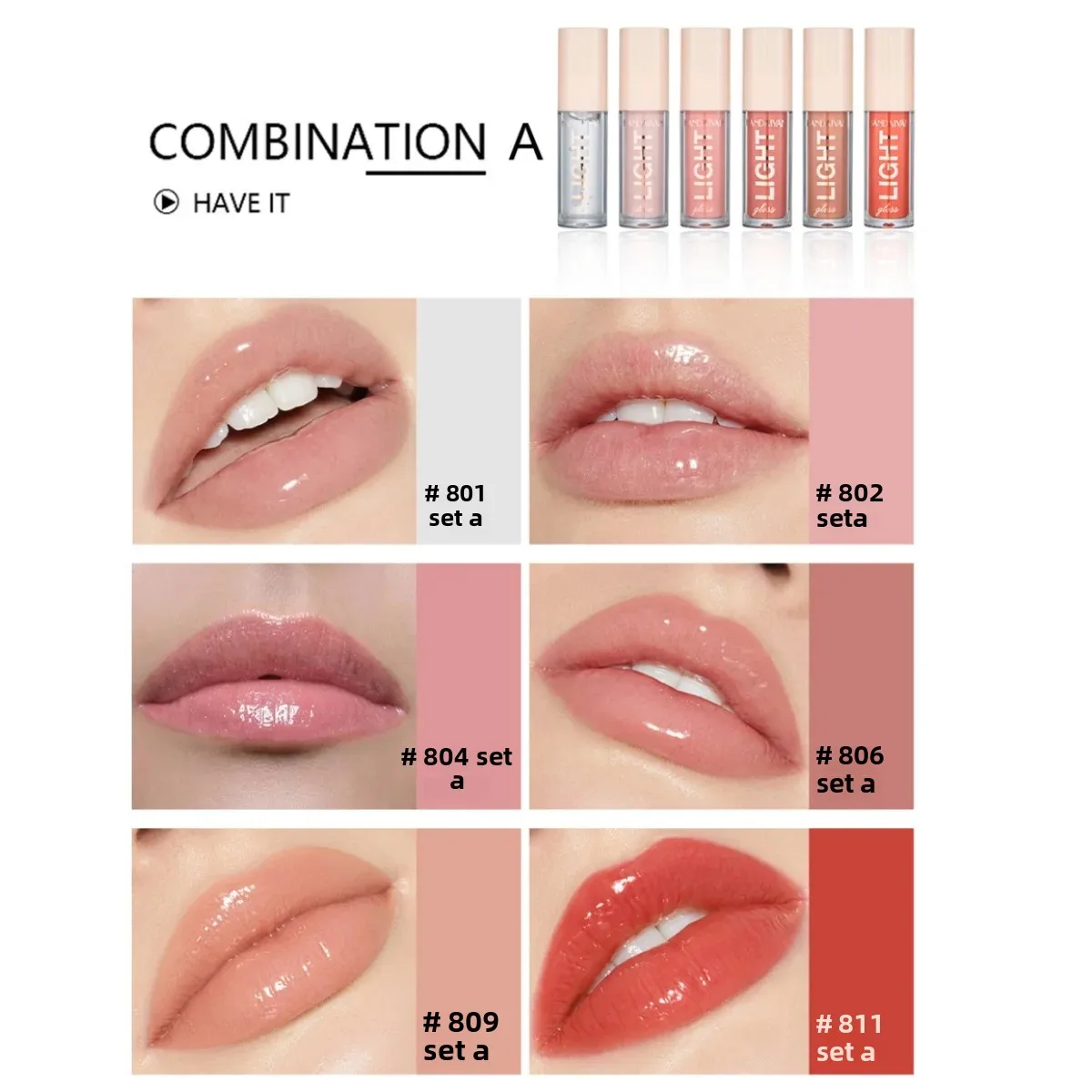6 PCS Lipgloss Set Liquid Lip Stain แต่งหน้าสําหรับผู้หญิง Non Stick Cup Mirror Light Lip Glosses ลิปกลอสติดทนนานชุดเครื่องสําอาง