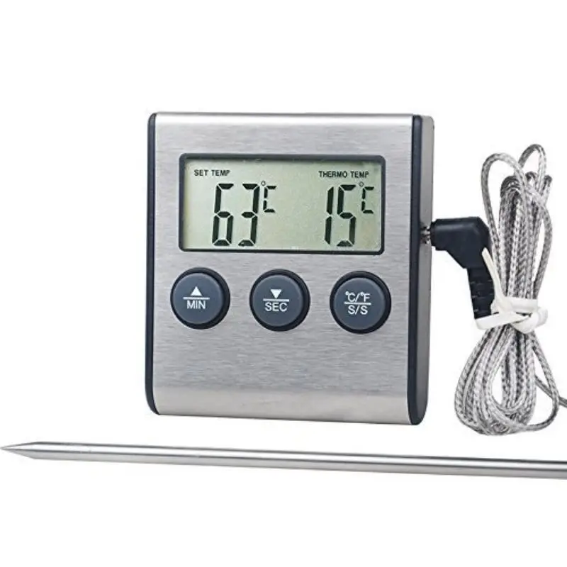 High Accuracy Digital Cooking Thermometer Stainless Steel Probe Alarm for Oven BBQ Grill Smoker Home Baking Roasting