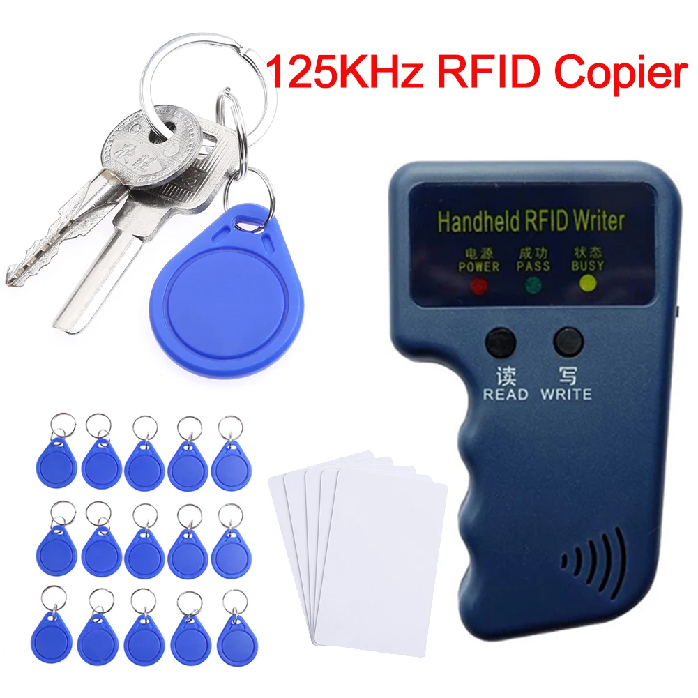 Waterproof Handheld 125khz RFID Duplicator Key Copier Reader Writer ID Card Cloner Programmer Writable Key Cards Keyfobs