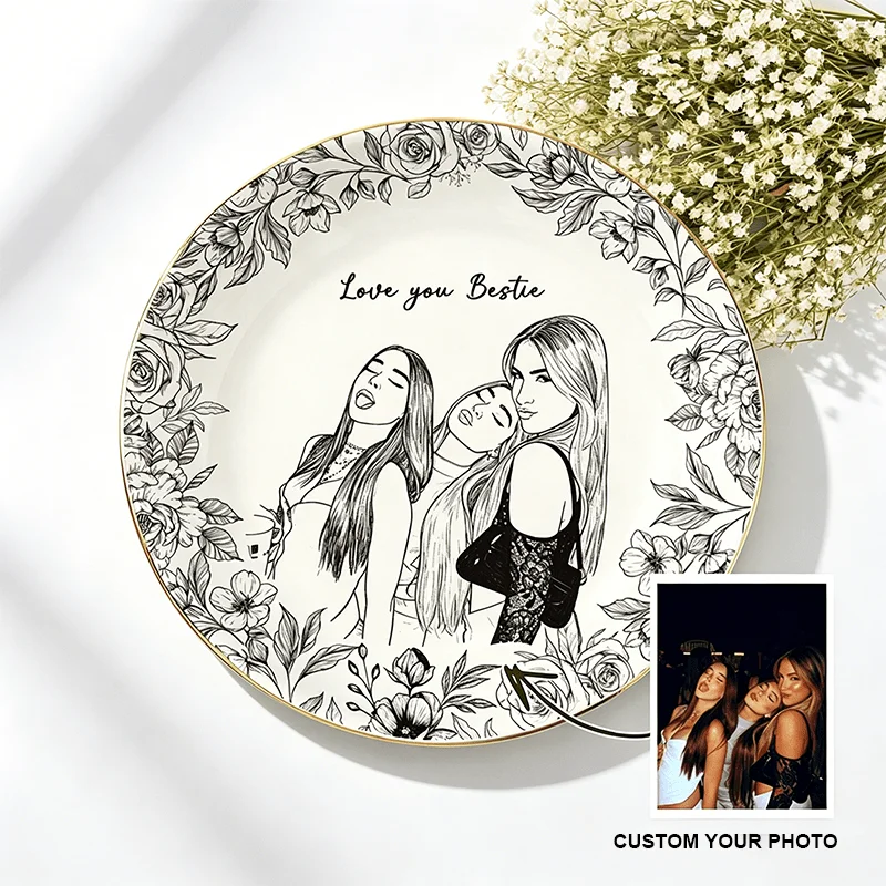 Personalized Custom Photo Portrait Jewelry Trinket Dish, Ceramic Ring Holder, Unique Friendship Birthday Gift for Best Friend.