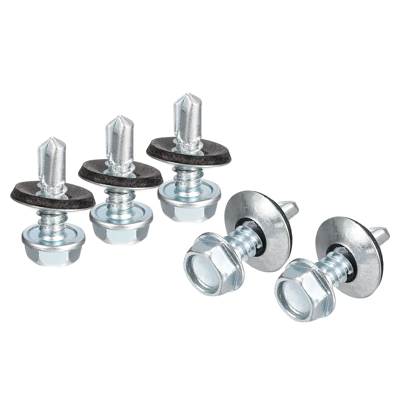 #14 Self Drilling Screws with Rubber Washer Zinc Plated Steel Roofing Screws Hex Head Self Tapping Screws with EPDM Washer