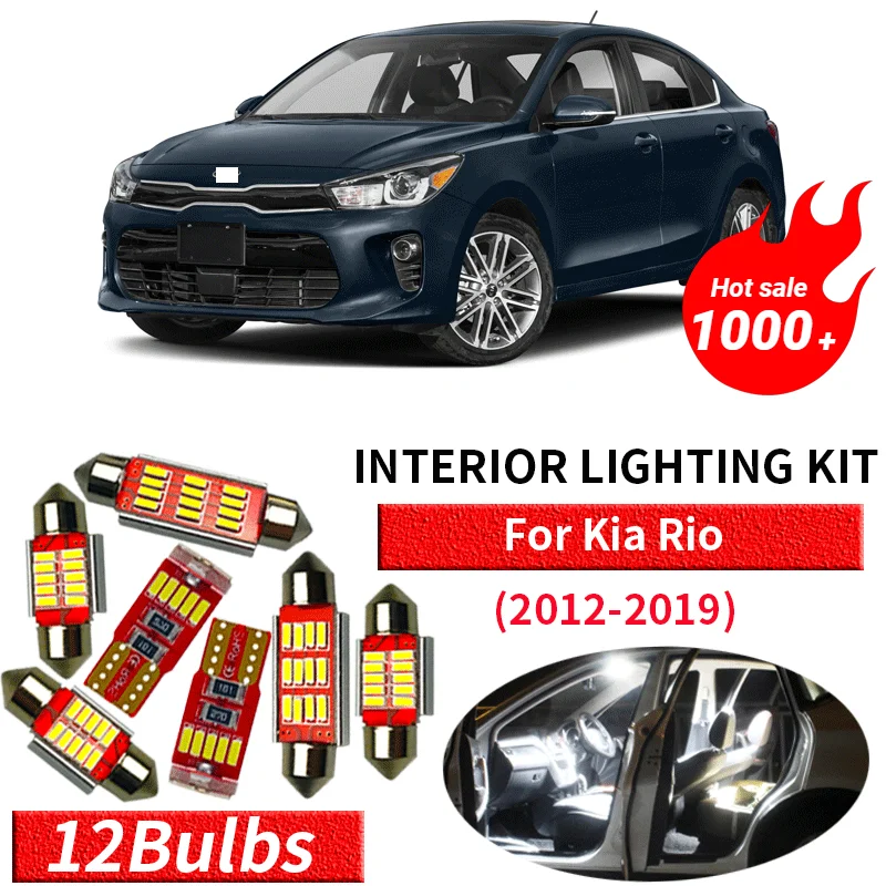 10pcs No Error White Canbus LED Light Car Bulbs For 2012-2019 Kia Rio Map Dome Trunk License Plate Lamp Interior Package Kit