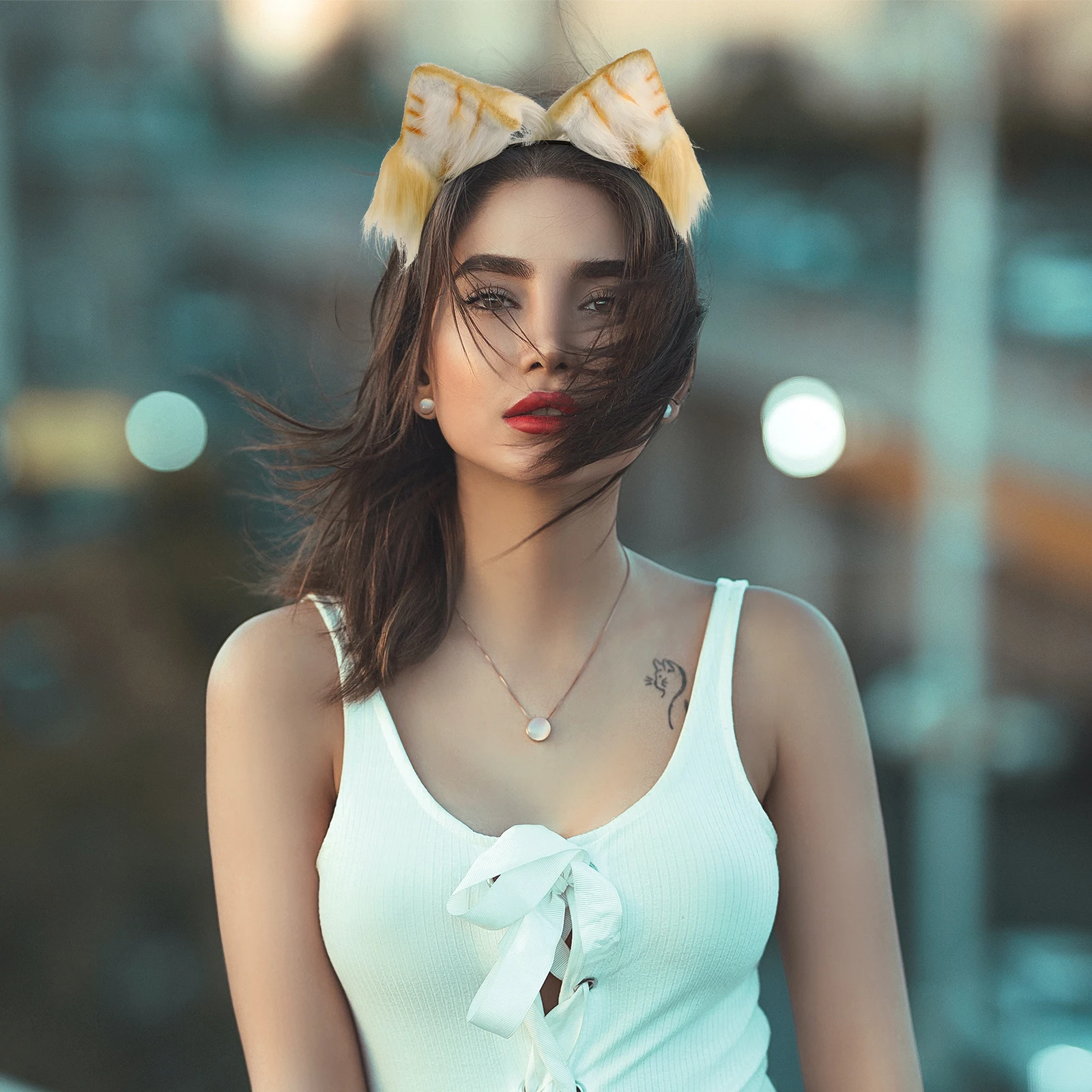 

Orange Cat Ears Headb Hair Hoop Creative Headdress Party Decor Simulated Prop Cute Fabric White Adjustable Durable