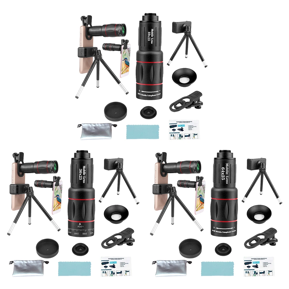 18X 36X 64X Clip-On Zoom Lens for Phone