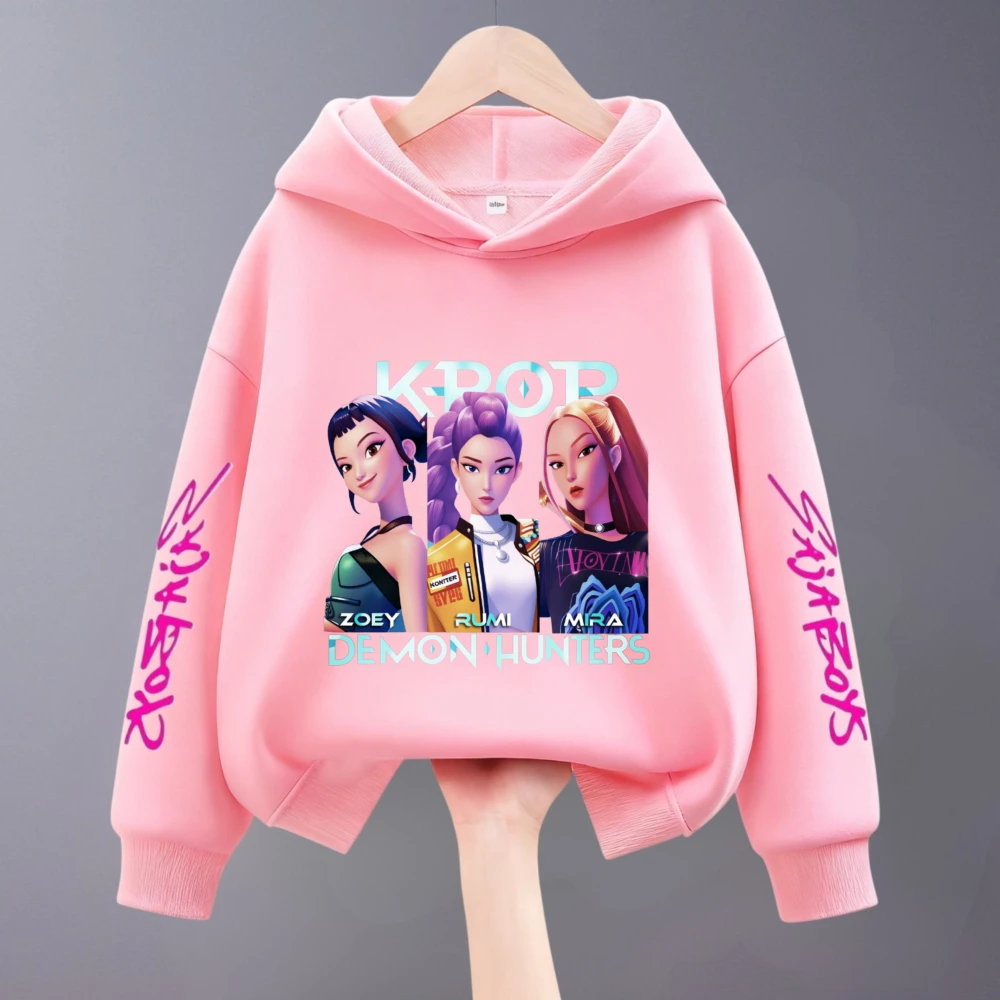 1-7 سن ملابس الأطفال Kpop شيطان الصيادين الفتيات هوديس الربيع الكورية موضة الاطفال طويلة الأكمام مقنعين القمم بلوزات #2