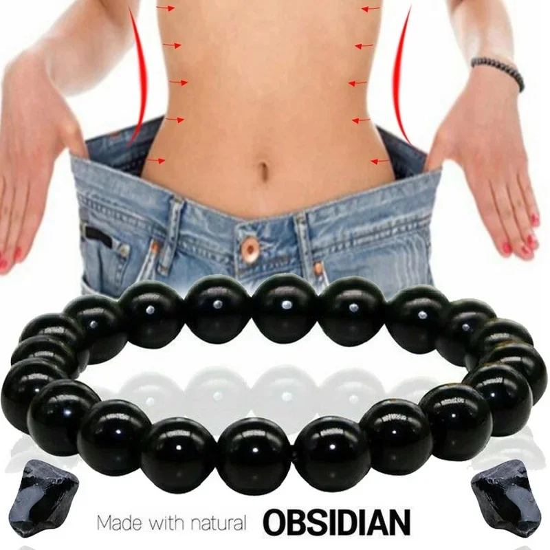 Natural Obsidian Stone Bracelet Magnet Black Beads Bracelets Promote Blood Circulation Healthy Weight Loss Jewelry Women Men