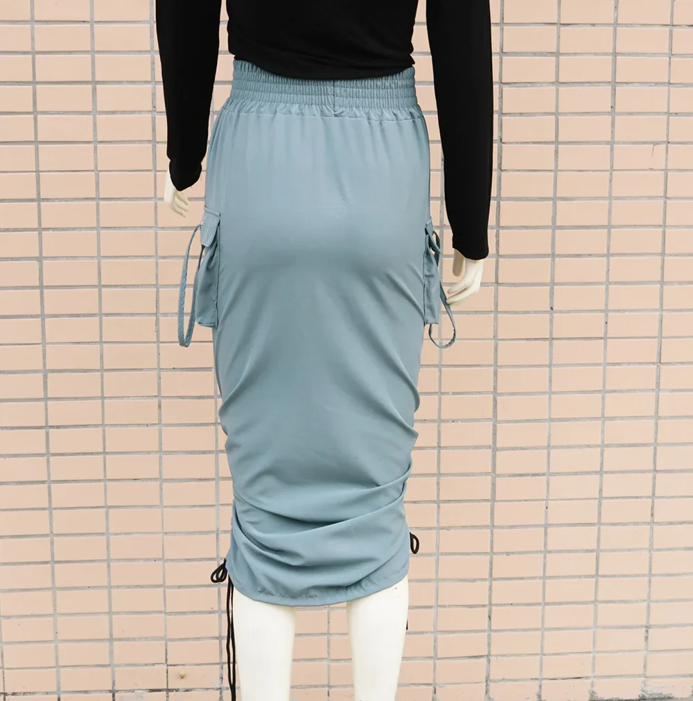 تنورة طويلة جديدة Y2k عالية الخصر غير رسمية متعددة الاستخدامات ملابس الشارع الشهير تنانير على شكل حرف A للسيدات تنانير هاراجوكو متعددة الجيوب للنساء