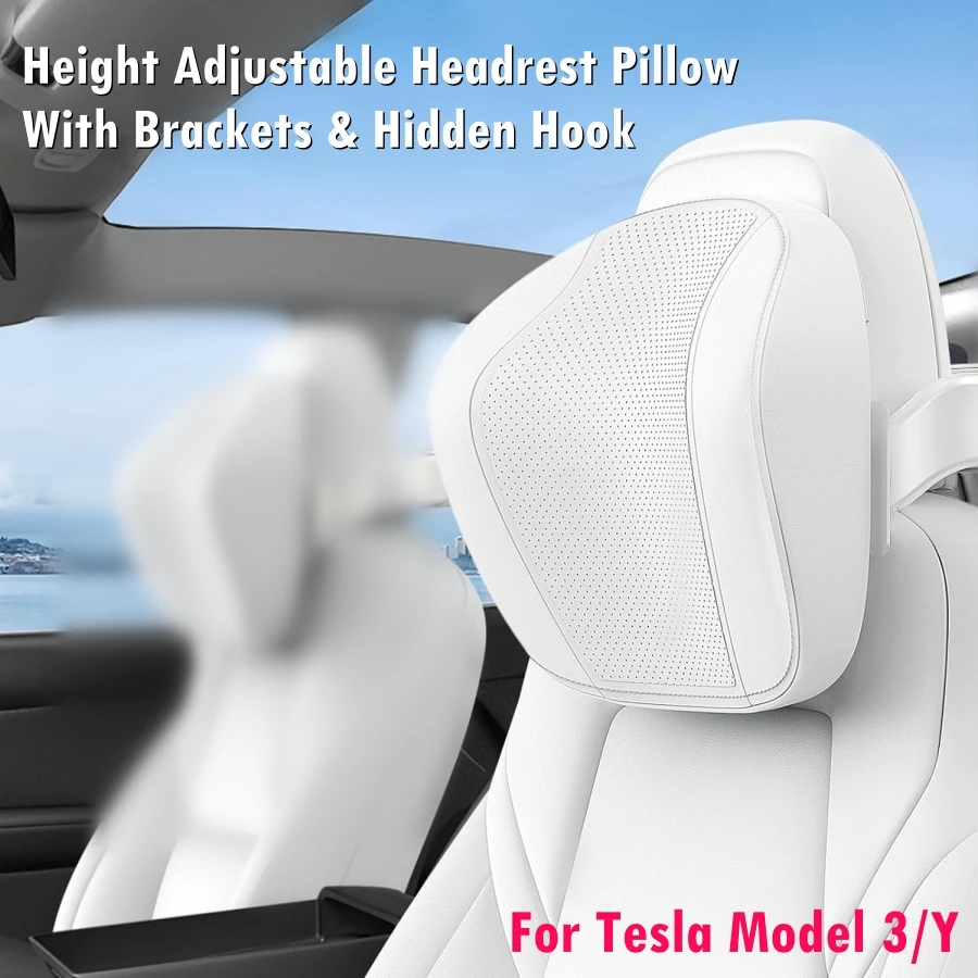 

Adjustable Headrest Pillow For Tesla Model Y/3 Accessories Neck Pillow Car Head Neck Rest Cushion with Bracket & Hidden Hook