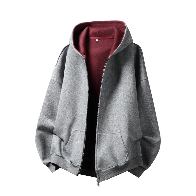 Hoodies 380G Contrasting Color Inner Hooded Sweater Men's Autumn Sports Hoodie Short Wide Silhouette Jacket Outerwear Tops