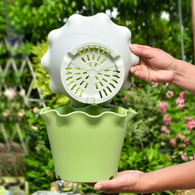 Lotus Leaf Edge Thickened Flower Pot with Tray Balcony Living Household Rose Succulent Thickened Root Control Breathable Pots