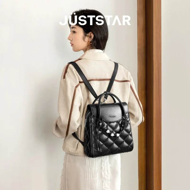 JUST STAR Academy Backpack 2025 New Winter Large Capacity Commuter Girls Backpack Leather Handbag