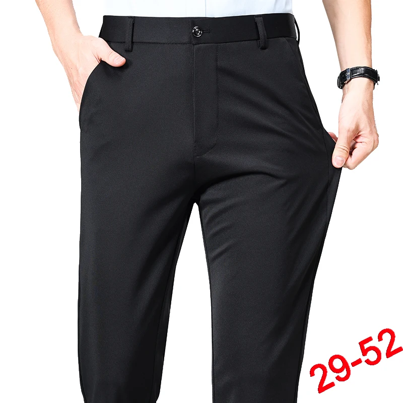

Plus Size Trousers Men Business Suit Pants Stretch Formal Dress Pants Big Man Classic Black Trousers