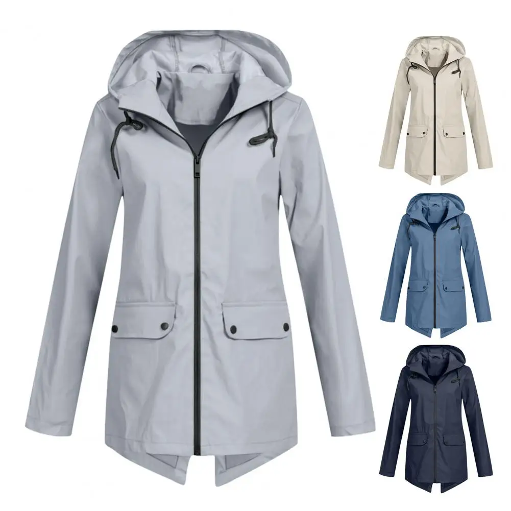 Women Fall Windbreaker Stylish Women's Windproof Hooded Coat with Drawstring Closure Patch Pockets for Fall Winter Outdoor Wear