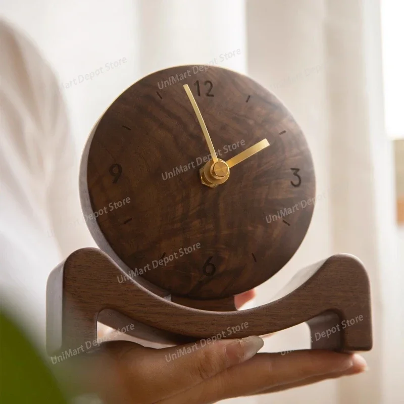 Vintage Solid Walnut Wood Desk Clock Artistic Retro Table Decor for Office Home Decor Clocks Elegant Functional Art Piece