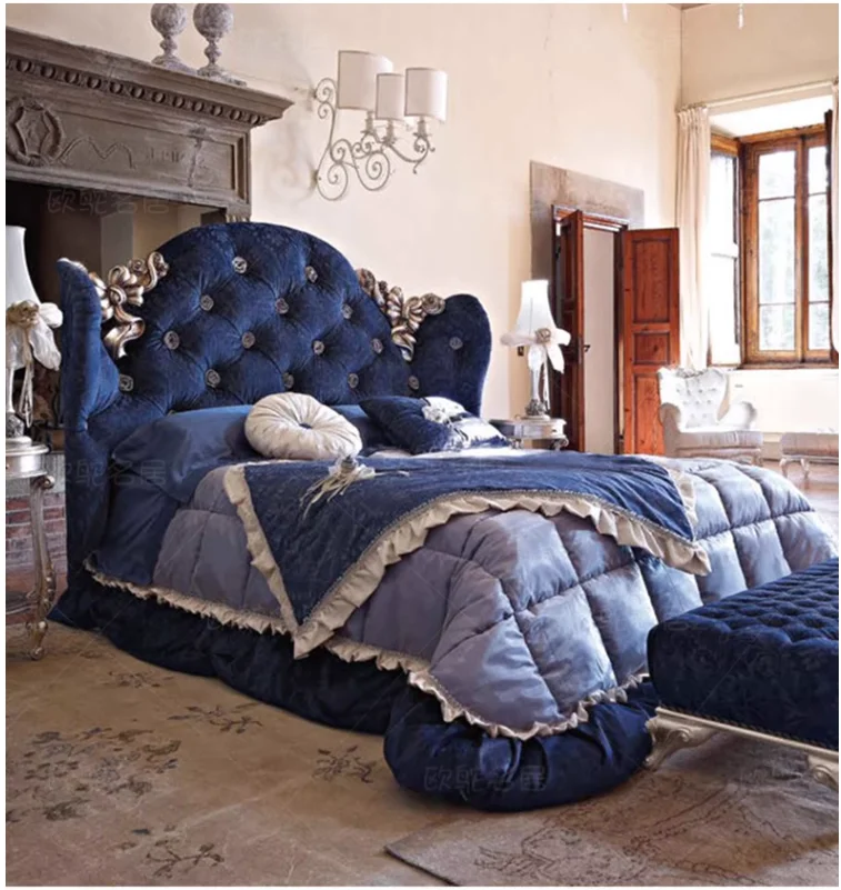 

American light luxury bed Master bedroom Big bed high-grade velvet fabric bed Modern simple French bed European double bed