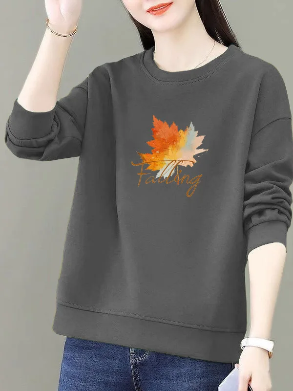 Loose Fit Pure Cotton round Neck Sweatshirt Women's Fashion Autumn Winter Inner Wear Base Layer Print Design Comfortable Top