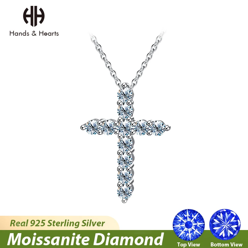 

H & H 3mm Round Cut Moissanite Diamond Fashion Cross Necklace for Woman Real 925 Sterling Silver Chain Luxury Designer Jewelry