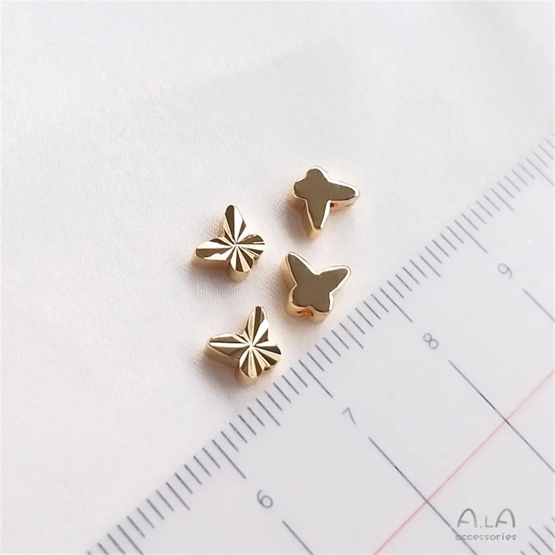 14K Gold String Through-hole Vertical Hole Batch Flower Butterfly Shaped Separated Beads DIY Handmade Jewelry Loose Beads C161