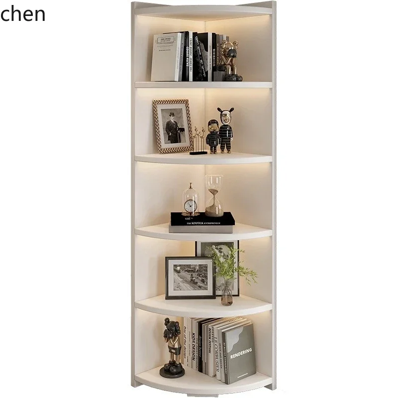 H1Multi Functional Corner Cabinet Home Multi-layer Floor Standing Storage Display Cabinet Fan-shaped Shelf, Small Solid Wood Boo