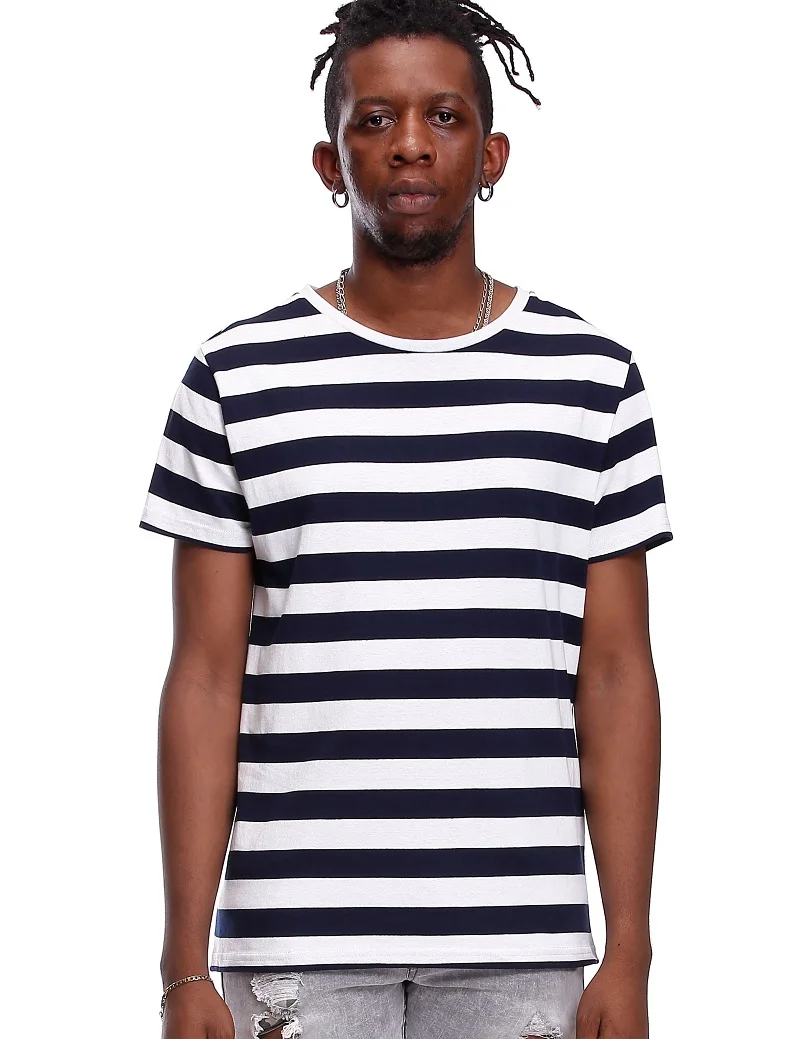 Striped T Shirt for Men Slim Fit Black White Navy Red Even Stripe TShirt Man Short Sleeved Fashion O Neck Striped Top Tees