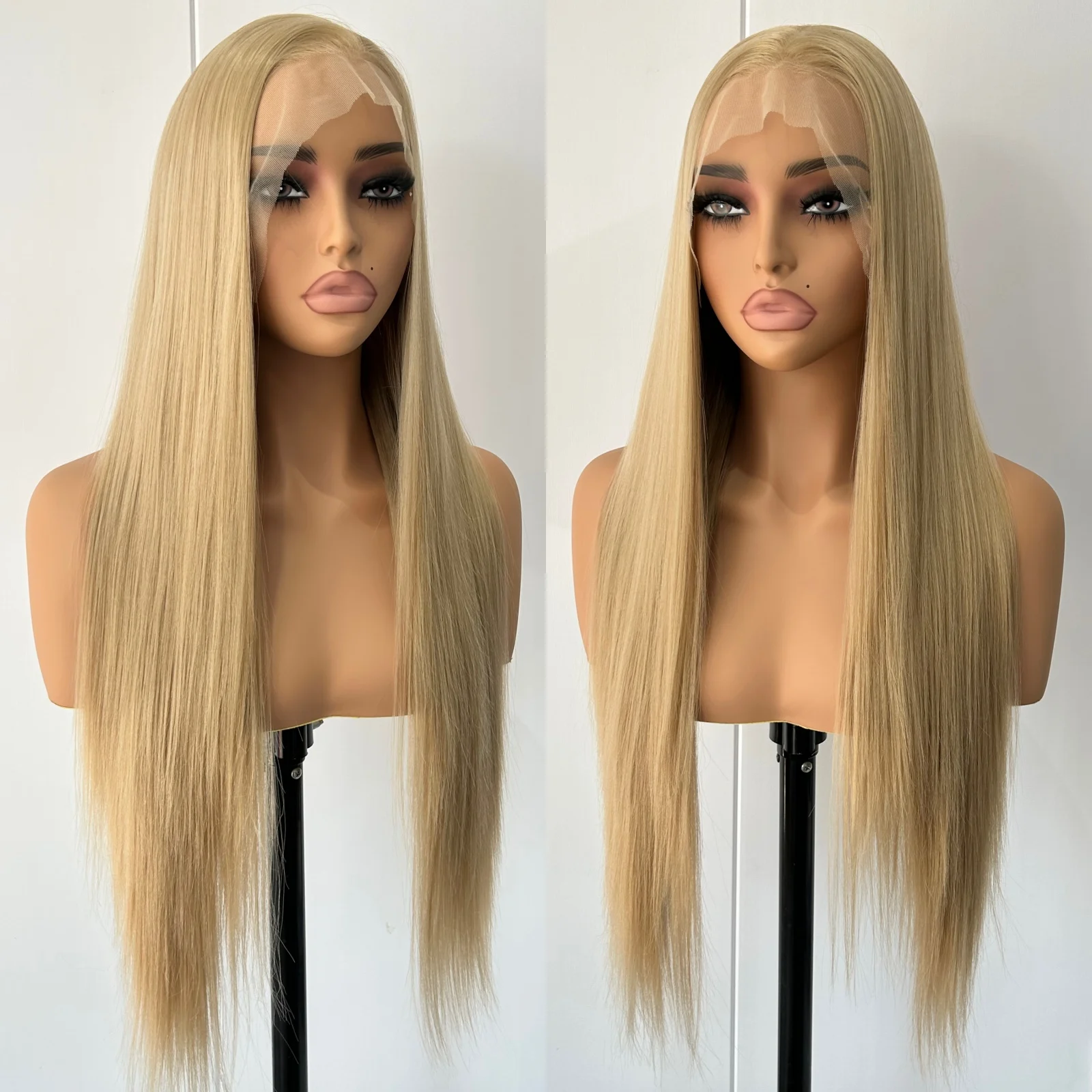 Ash Blonde Long Silky Straight Synthetic Lace Front Wig Free Part Dirty Blonde Colored Heat Resistant Fiber Wigs for Women Daily