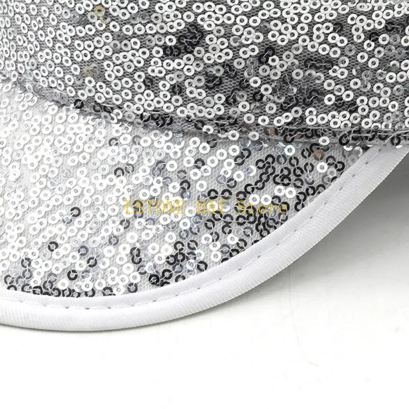 49MF Sparkly Mirrored Disco Crystal Sequins Captain Hat for Actor Actress