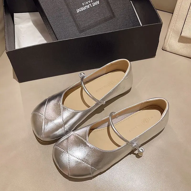 

Silver single shoes women's summer new models with skirts soft-soled pregnant women beanie ballet flat Mary Jane