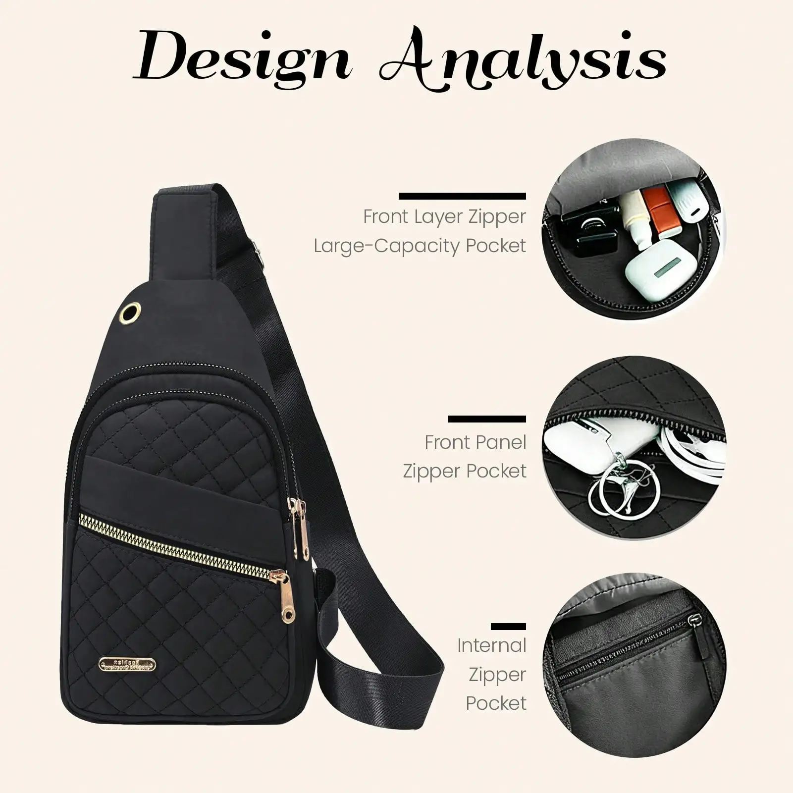 

2026 Solid Color Quilted Waist Bag - Casual Large Capacity Zipper Chest Bag, Adjustable Crossbody Bag, Daily Use, Lightweight And Waterproof