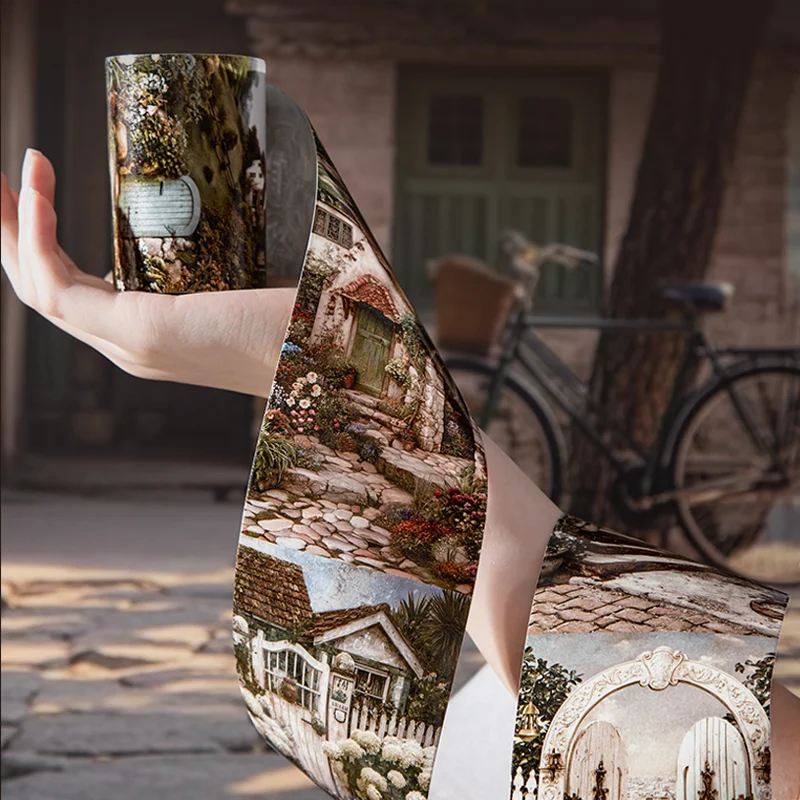 

Лента для послеобеденного васи в сельской местности бумага, большой размер 200 см, пейзажный журнал, фон с пасторальным пейзажем, дневник с коллажем