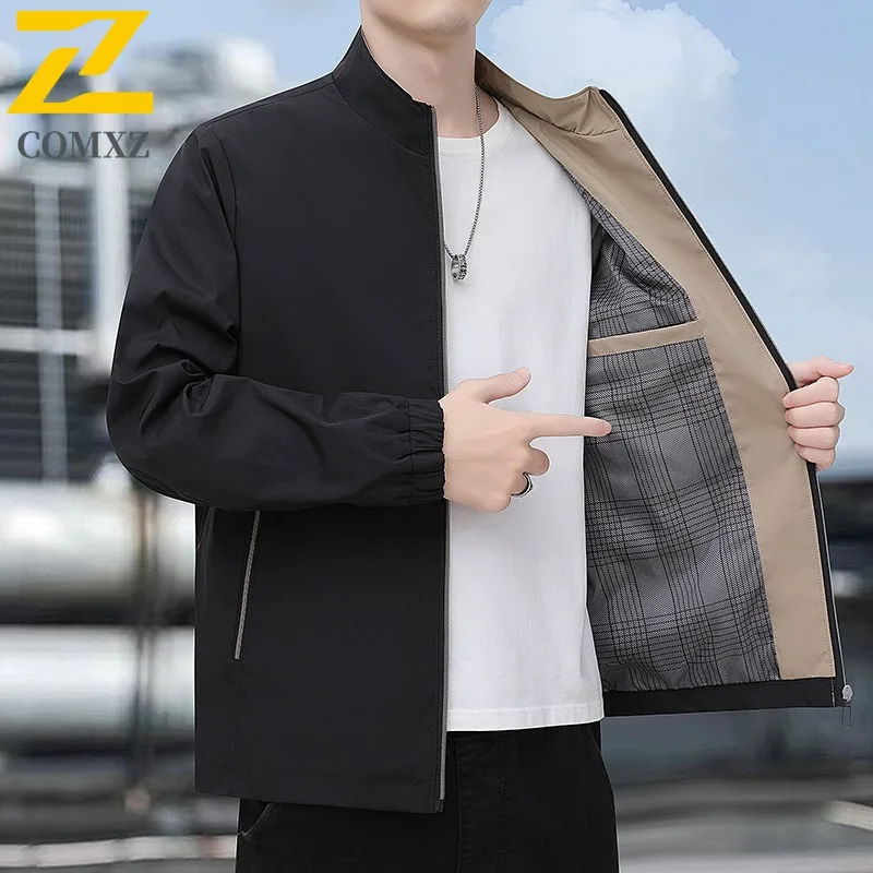 

COMXZ Men Work Jacket Baseball Collar Outdoor Windproof Jacket Business Leisure Style Comfort Lightweight Autumn Windbreaker