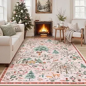 Pink 8x10 Lahome Christmas Rug - Soft, Washable, Non-Slip for