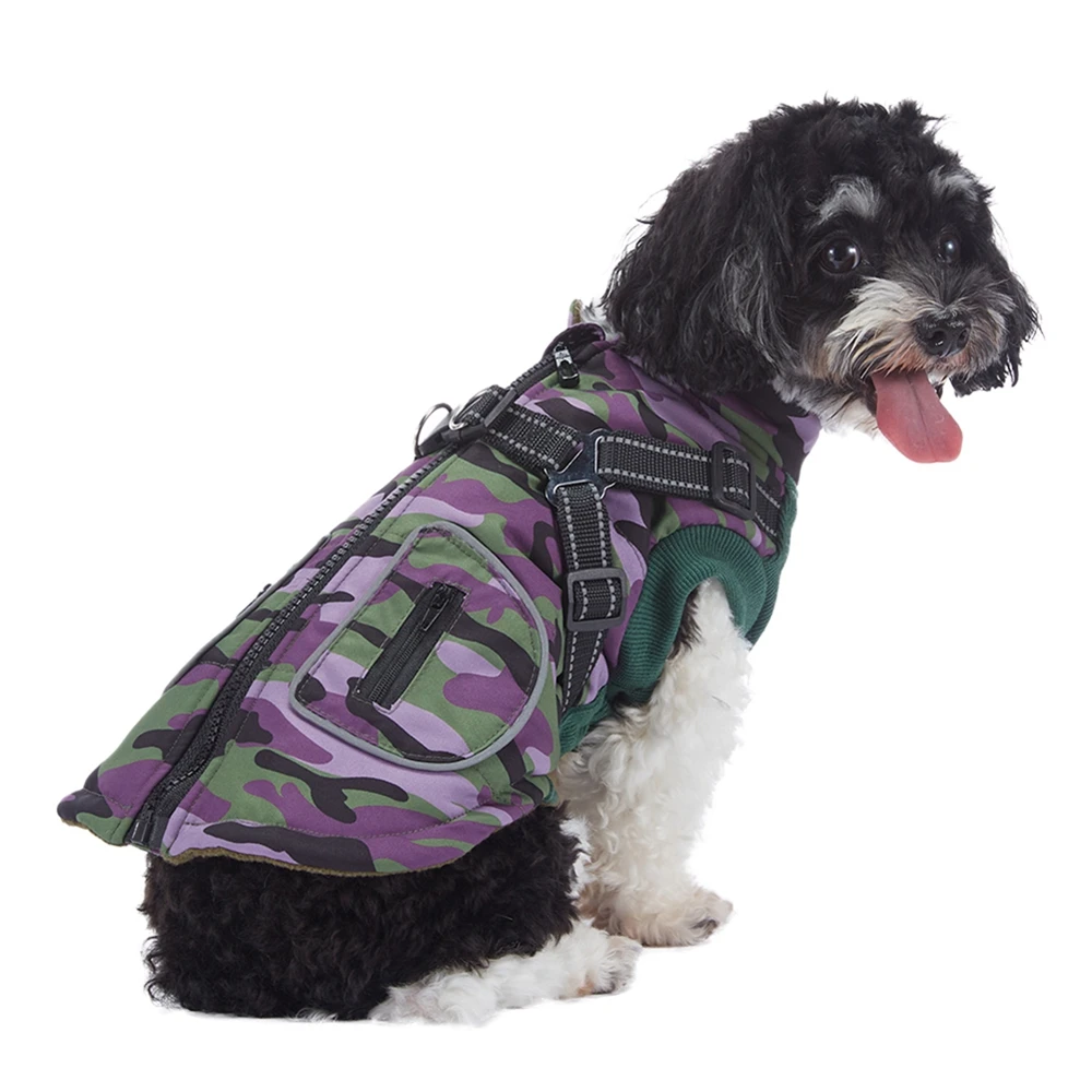 Military Reflective Pet Dogs Coats With Harness Winter Warm Thickness Cotton Coat For Small Medium Large Pets Dogs Puppy Clothes