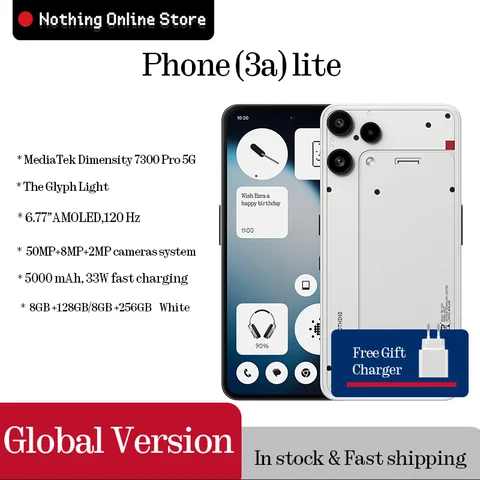 Смартфон NOTHING Phone (3a) Lite, 8/128ГБ, 8/256ГБ, global