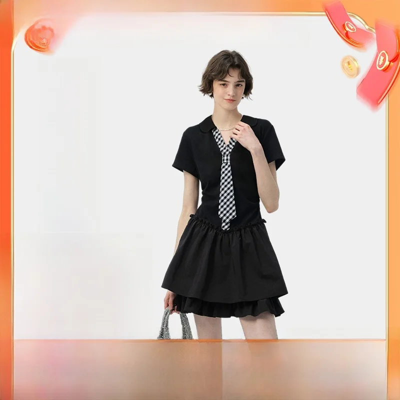 

Rui plus Size Women's Dress Shoulder Width Appropriate Waist-Cinching Short Skirt Summer New Style for Slightly Plump Women