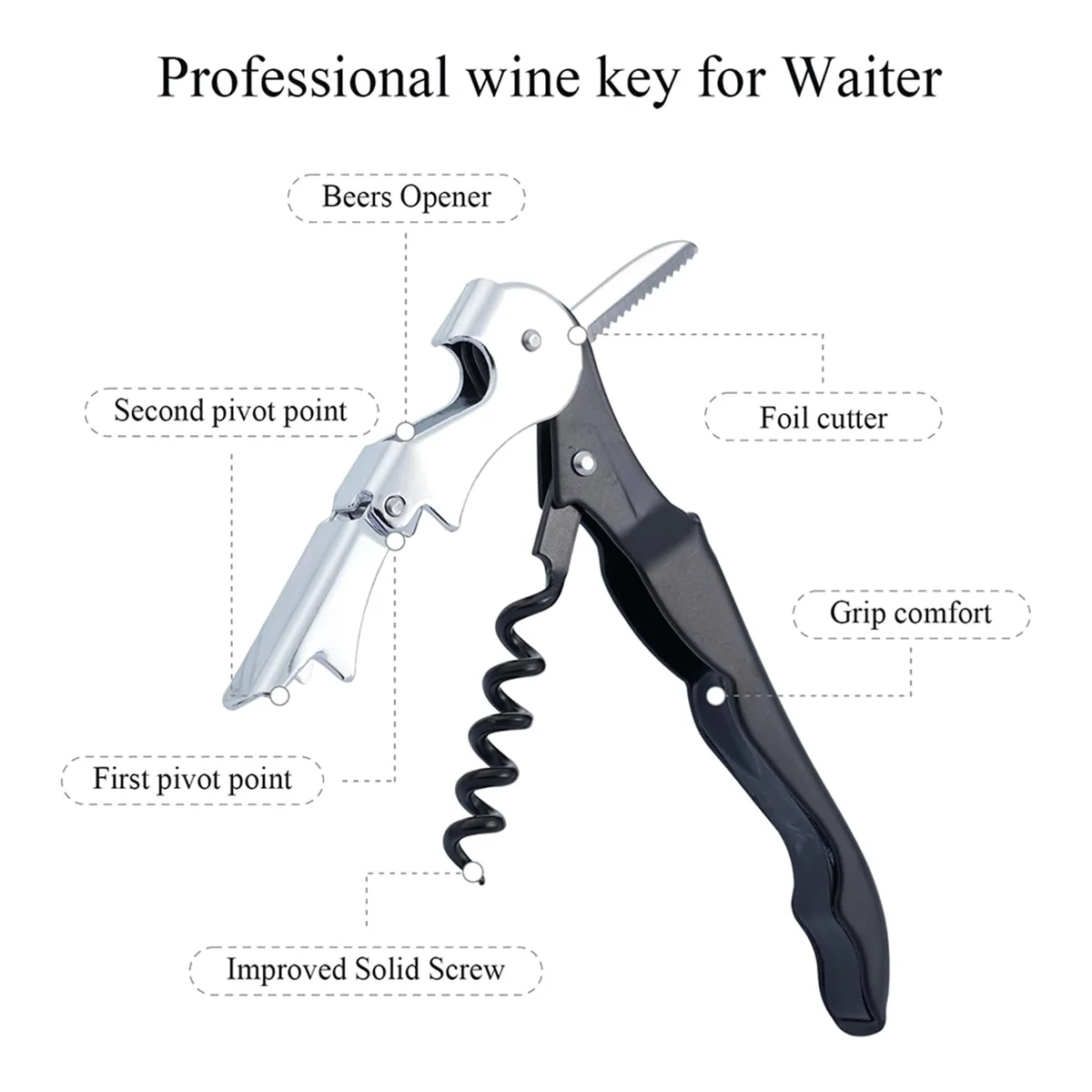 Wine Key Corkscrew - Wine Opener with Foil Cutter, Hinged Cork Screw Wine Bottle Opener, Professional Bar Accessories