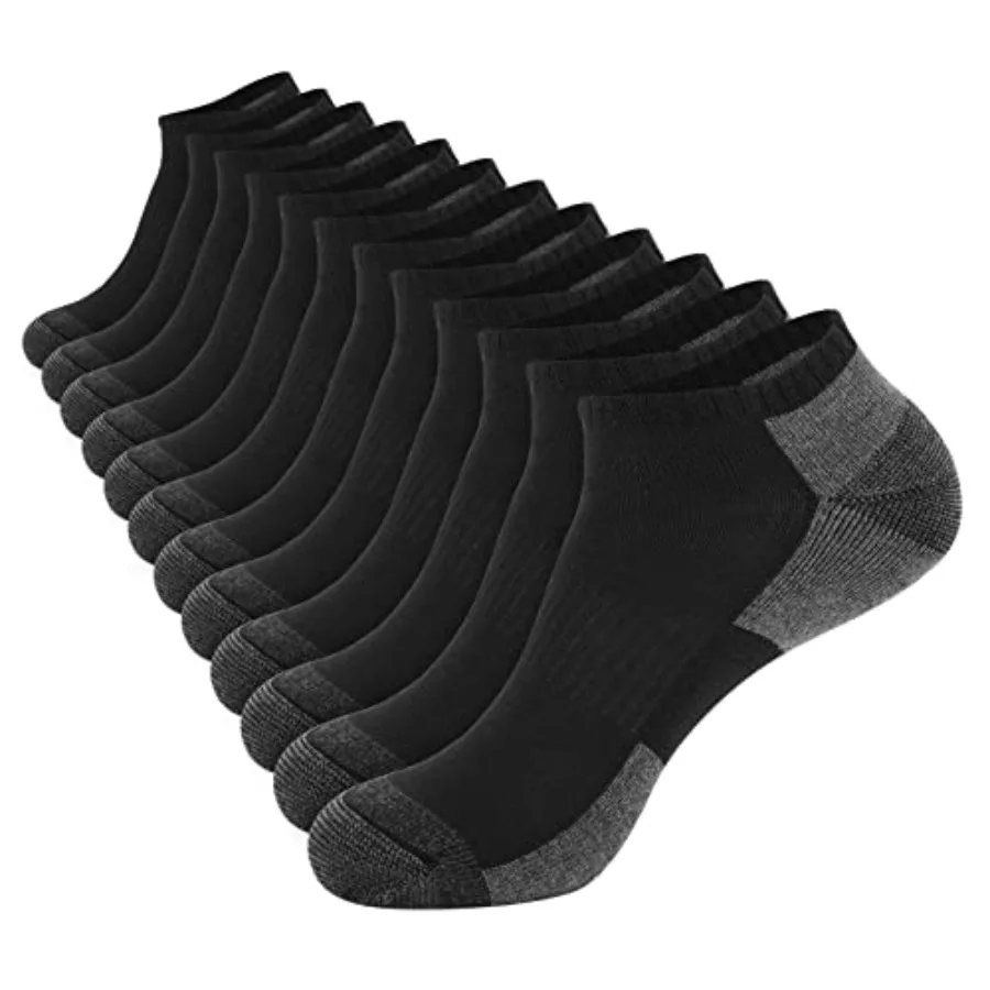 

12 Pack Mens Cushioned Ankle Socks, Low Cut Breathable Casual Socks Shoe Size 6-11