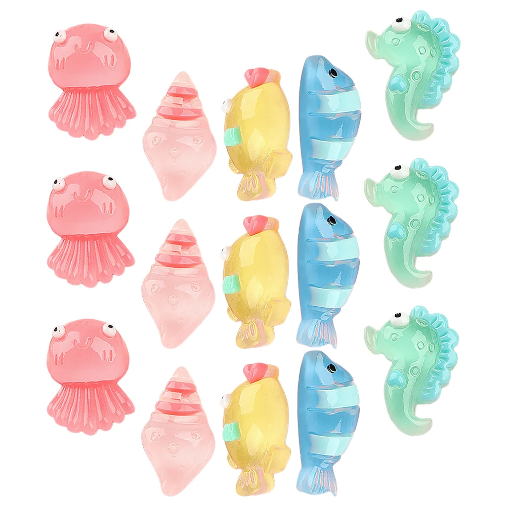 25 Pcs Decorate Luminous Seahorse Fish Tank Accessories Shell Resin Ocean Animal Figurines