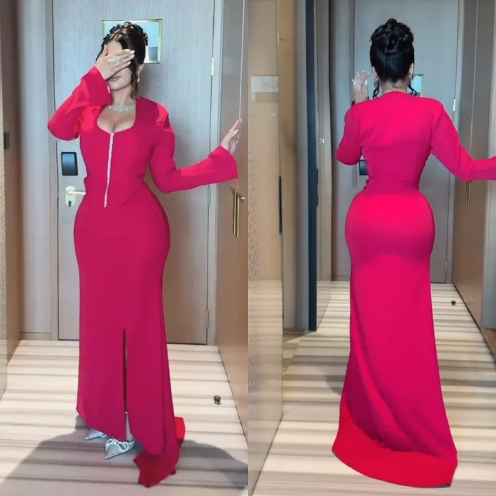 

Customized Jersey O-Neck Trumpet Floor-length Bespoke Occasion Zip Evening Party Dresses Simple Elegant Sizes Available Formal
