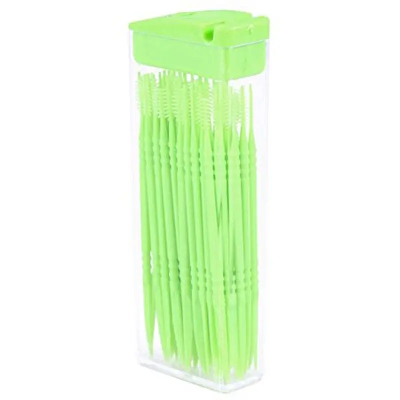 50 Stuks Plastic Tandenstokers 2-weg Tand Picks Interdental Borstelreinigers Draagbare Doos Willekeurige Kleur