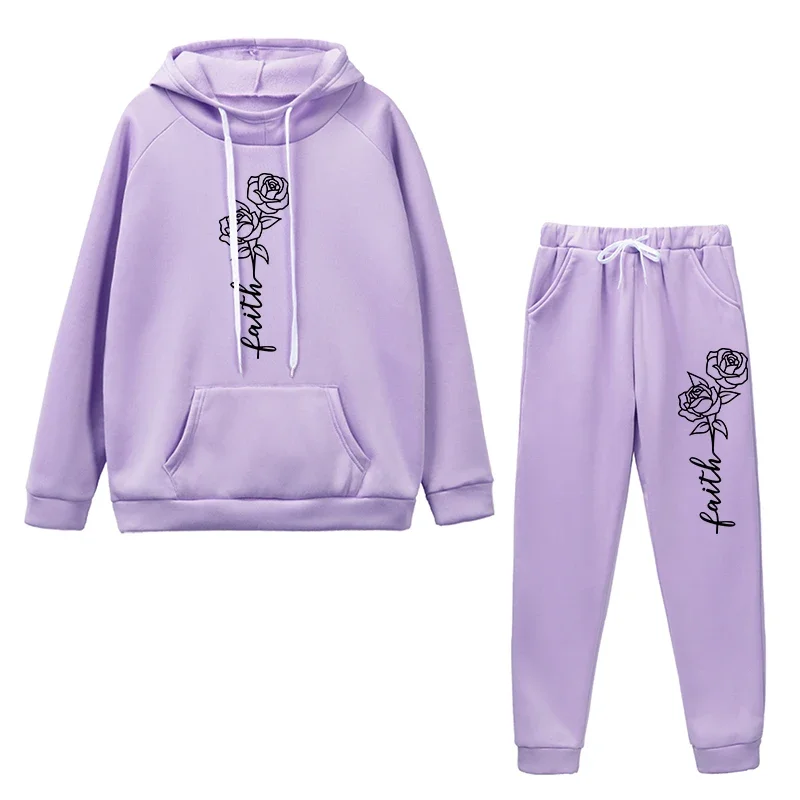 2026 Quality Women's Autumn Winter Printing Hooded Tracksuit Fashion Casual Daily Jogging Sport Ladies Two Piece Set Outfits