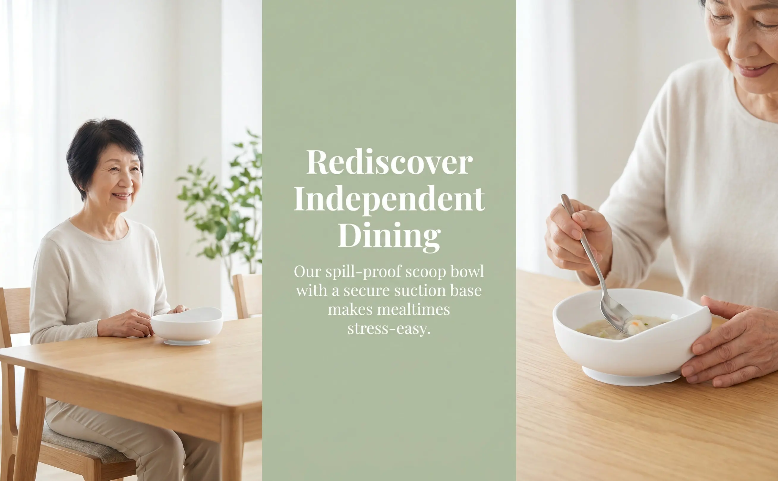 Silicone Suction Base For Elderly Lightweight Sprinkle Proof Self-Feeding Dining Senior Tableware Scoop Bowl With Suction Cup