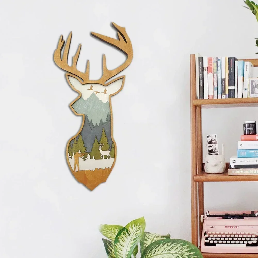 

Wooden Deer Head Wall Decor For Christmas,Creative Deer Figure Sculpture Ornaments,Home Living Room Decoration Accessories