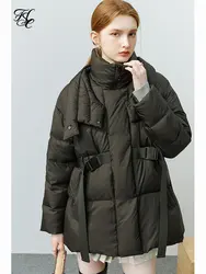 FSLE 133-155g Black Green Women Down Jacket 90% White Duck Down 2022 Winter New Women Office Lady Thick Down Jacket