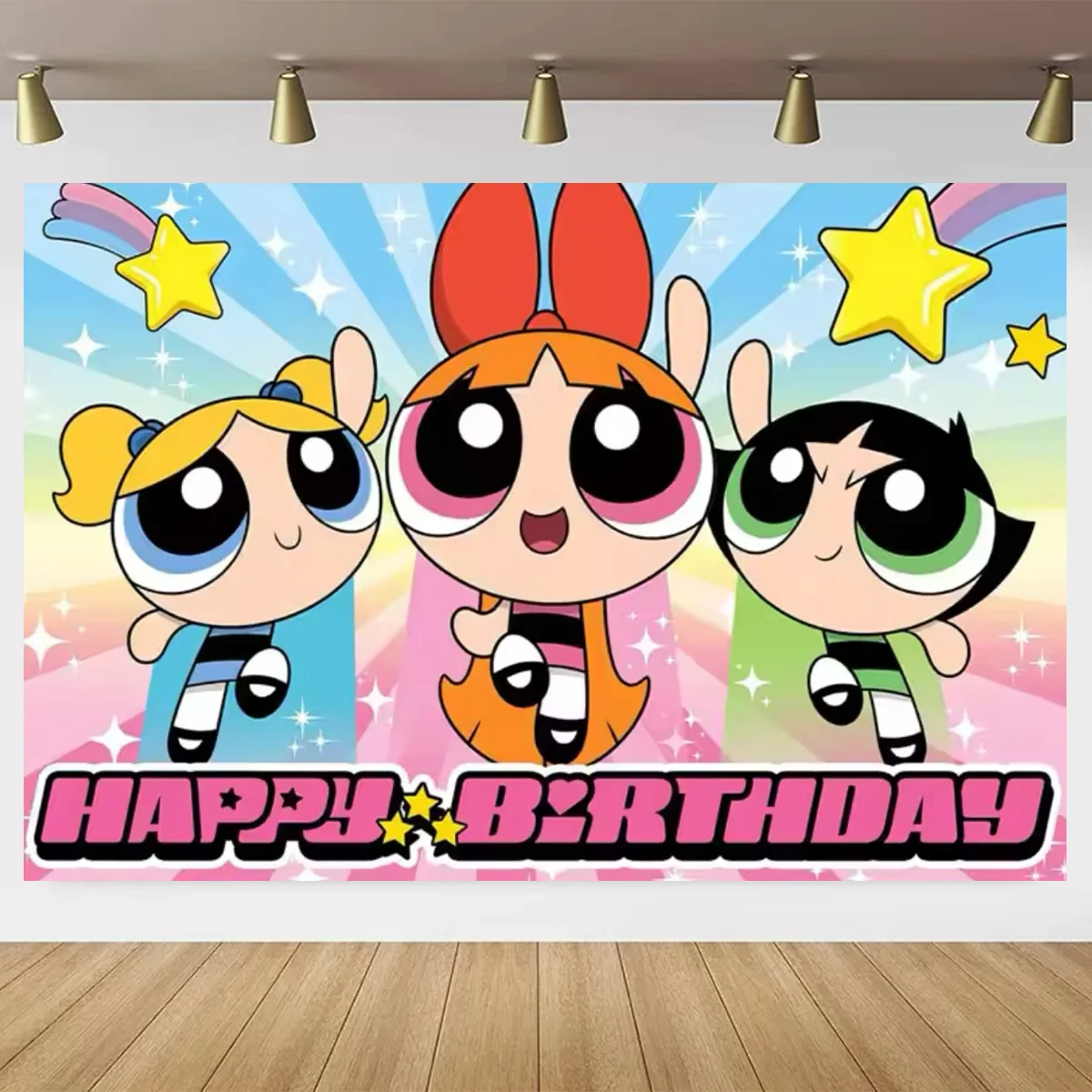 Cartoon powerPuFF girls Theme Background Birthday Party Decoration Banner Background Baby Shower Decoration Supplies Girl Party